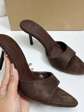 Women’s Suede Pointed Toe Mule Heels Open Toe Slingback Stiletto Slides